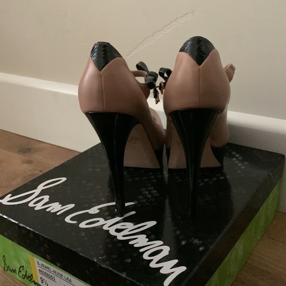 New SAM EDELMAN Jewel Bow Peep Toe Heel Nude - Picture 7 of 8